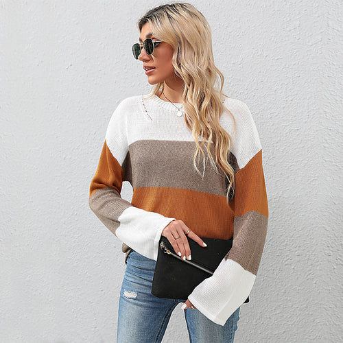 Damen Lässiger gestreifter Pullover mit weitem Schnitt Drune