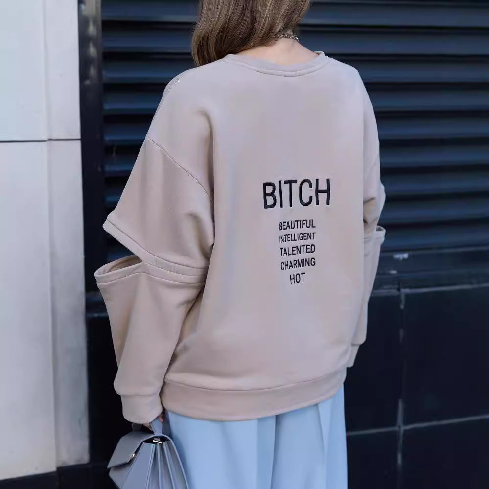 Damen Oversized Sweatshirt mit Layer-Ärmeln und seitlichem Schlitz Drune