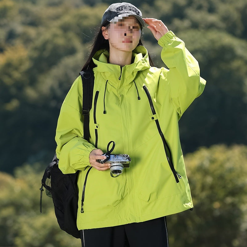 Herren Leichte winddichte Utility-Übergangsjacke mit Kapuze, Multifunktions-Reißverschlüssen & verstellbarem Saum Drune