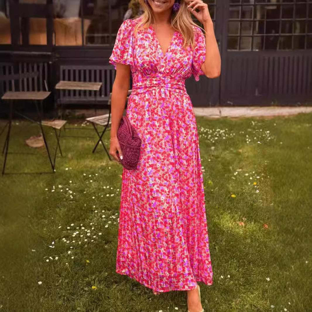Damen Maxikleid mit floralem Muster und raffinierten Ärmeln Drune