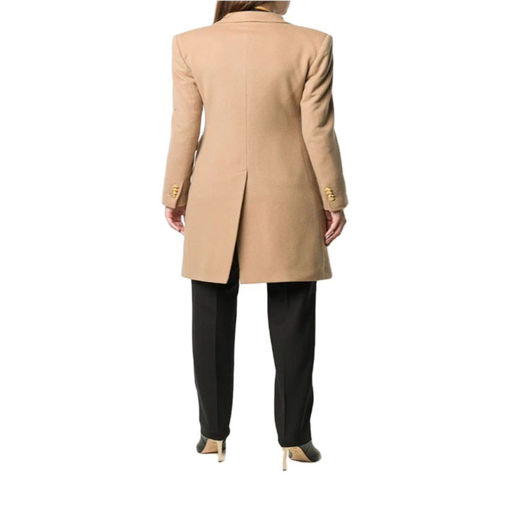 Damen Knielanger Zweireihiger Wollmix-Mantel mit strukturiertem Revers und Pattentaschen Drune