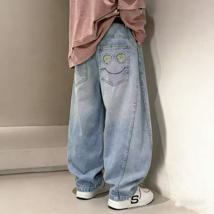 Unisex lässige Jeans mit Smileydruck Drune