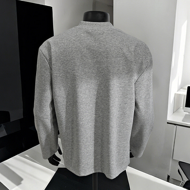 Herren Oversize-Langarmshirt mit V-Notch-Kragen, minimalistischer Schnitt und weichem Baumwollmix Drune