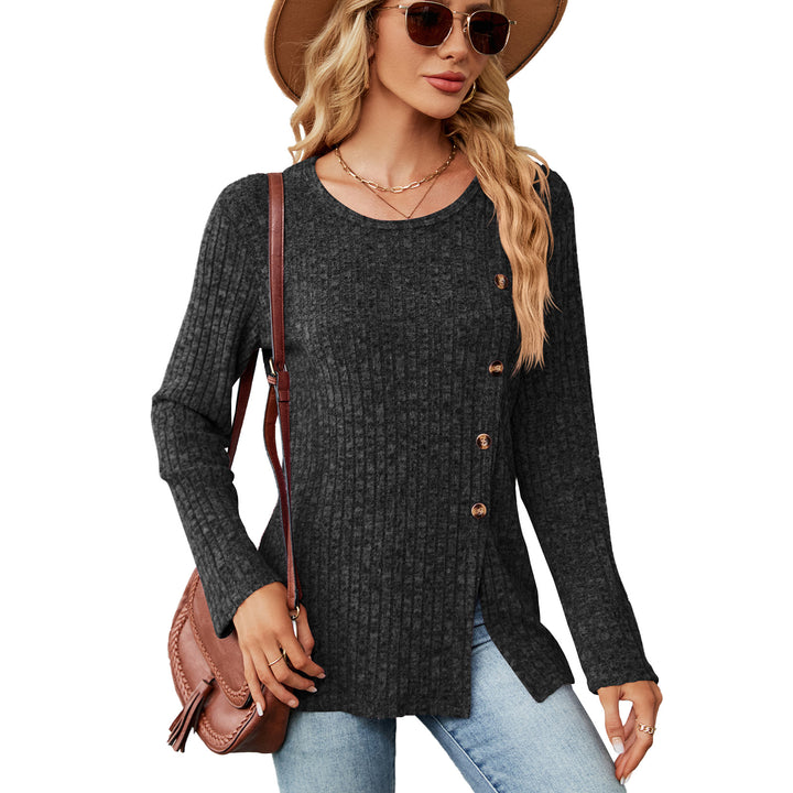 Damen legere Strickbluse mit knoopbarem Design und seitlichem Schlitz Drune