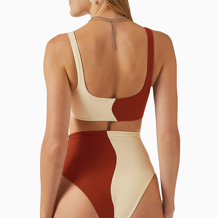 Damen Hochgeschnittenes Bikini-Set mit kontrastierenden Farbblöcken Drune