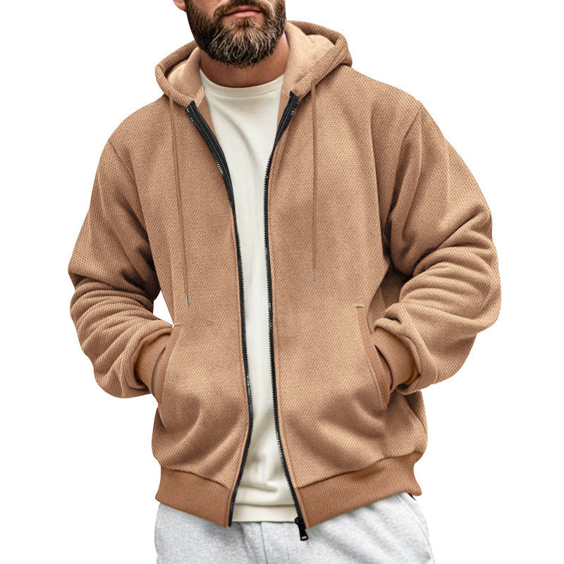 Herren Strukturiertes Kapuzen-Sweatshirt mit Vollzip, Seitentaschen und Rippbündchen Drune