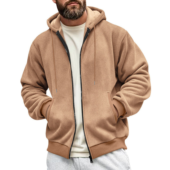 Herren Strukturiertes Kapuzen-Sweatshirt mit Vollzip, Seitentaschen und Rippbündchen Drune