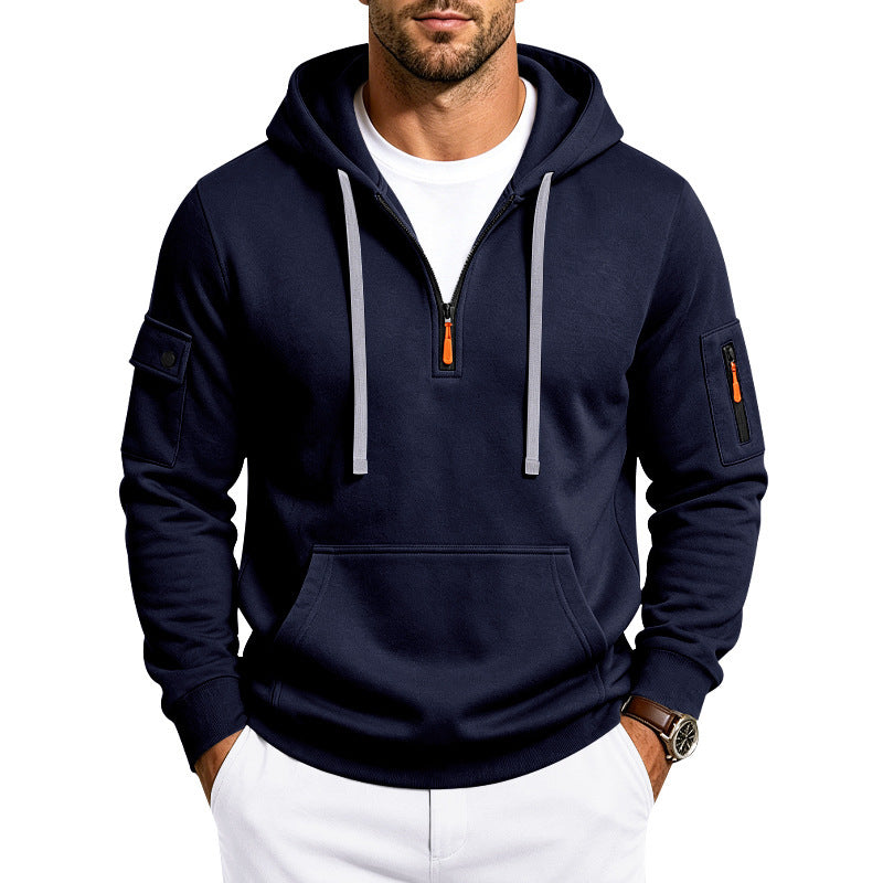 Herren Performance-Hoodie mit Halbreißverschluss, Utility-Ärmeltaschen und Kängurutasche Drune