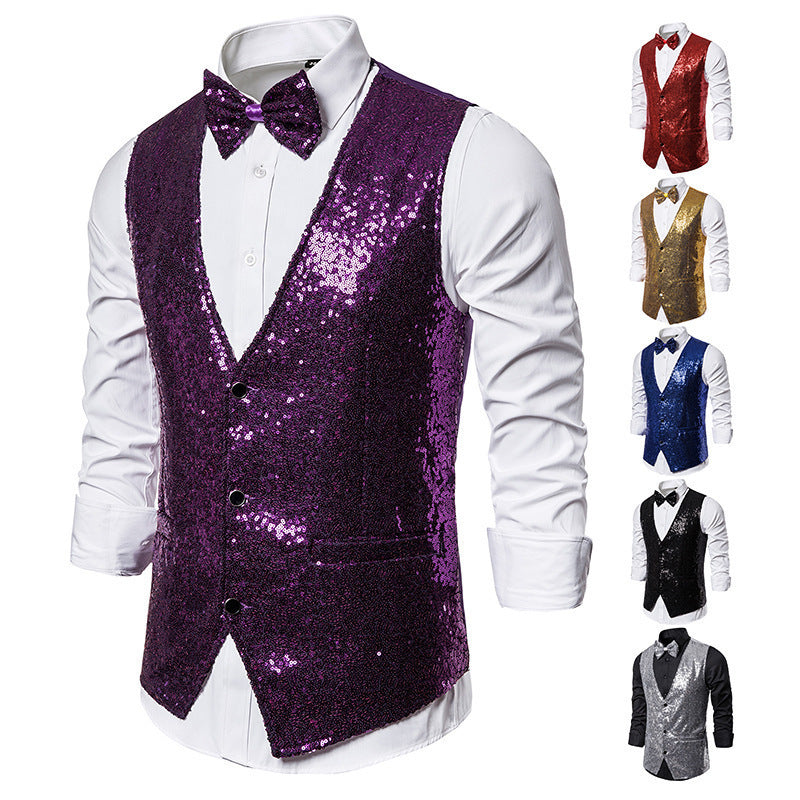 Herren Pailletten Kleid Weste Set Drune