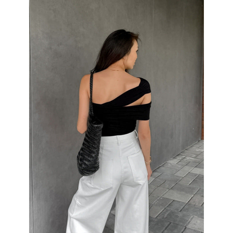 Damen asymmetrisches Oberteil mit eleganter Wickeldetail Drune