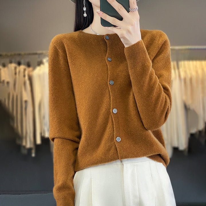 Damen Leichter Feinstrick-Cardigan mit Kaschmir‑Optik, Rundhalsausschnitt und verdeckter Knopfleiste Drune