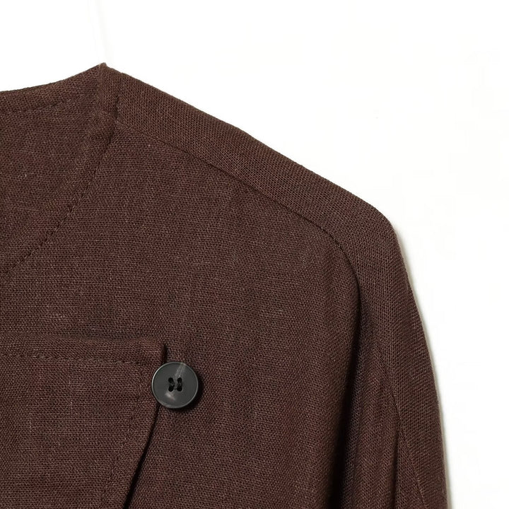 Damen Asymmetrische Leinenbluse mit diagonalem Knopfverschluss Drune