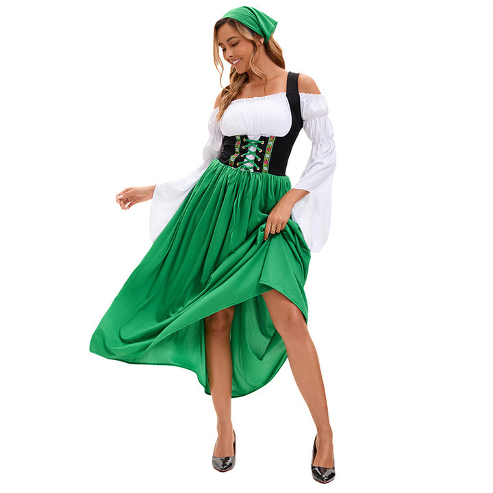 Damen nan Renaissance Dirndl Kostüm mit Schnürmieder und Carmenärmeln Drune