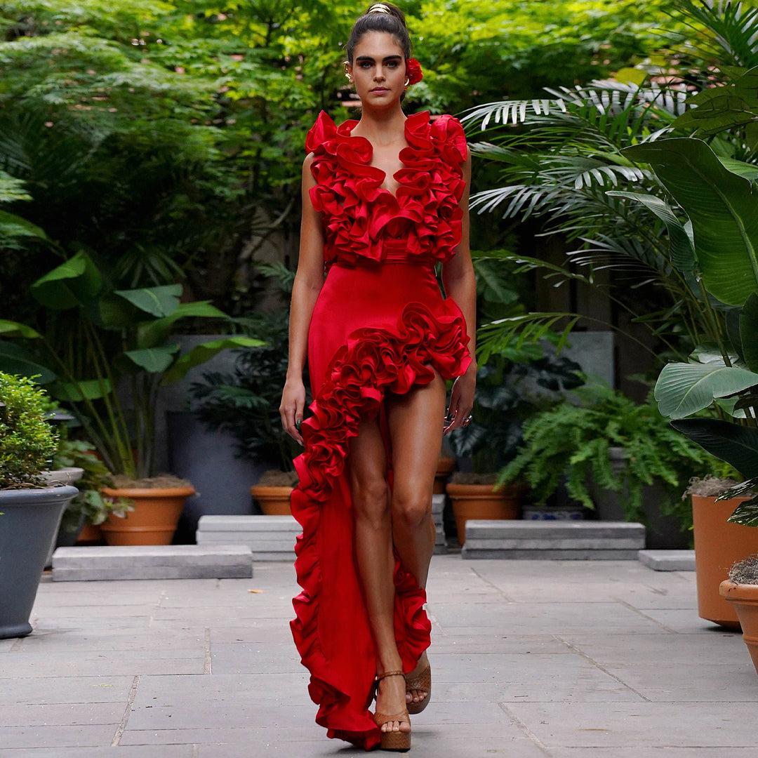 Damen Eleganter Badeanzug mit Rüschen und weitem Hosen-Design Drune