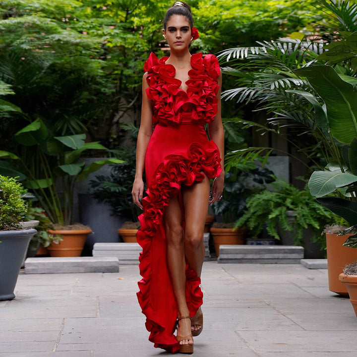 Damen Eleganter Badeanzug mit Rüschen und weitem Hosen-Design Drune