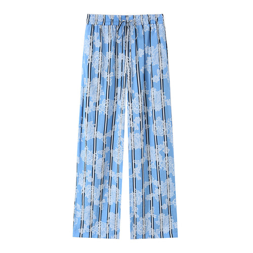 Damen weite Palazzohose mit elastischem Kordelbund und floraler Spitze‑Optik Drune