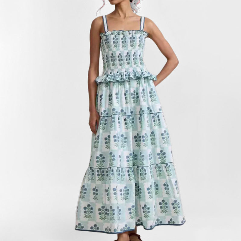 Damen Maxikleid mit Rüschendetails und floralen Mustern Drune