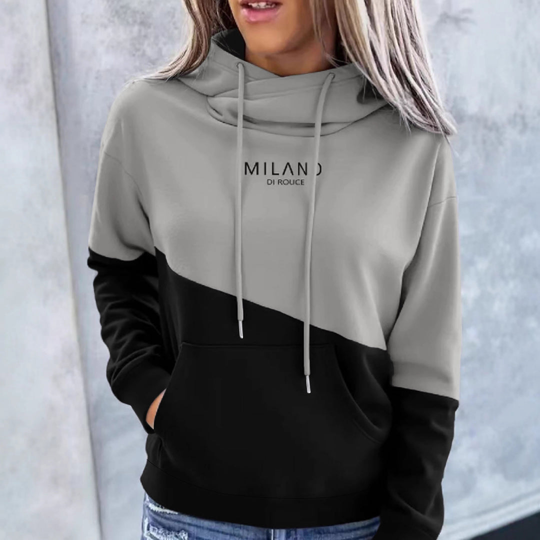 Damen Colorblock Kapuzenpullover mit Schlauchkragen, Kängurutasche und Drop-Shoulder Drune