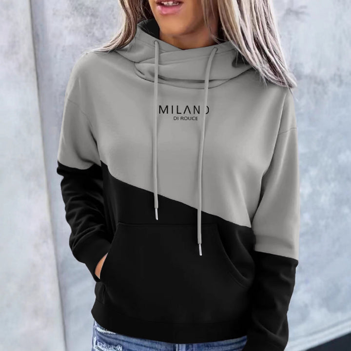 Damen Colorblock Kapuzenpullover mit Schlauchkragen, Kängurutasche und Drop-Shoulder Drune