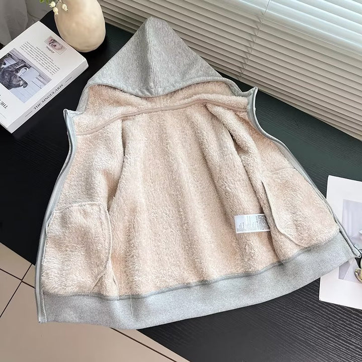 Damen kuschelige und warme Hoodie-Jacke mit Fleecefutter Drune