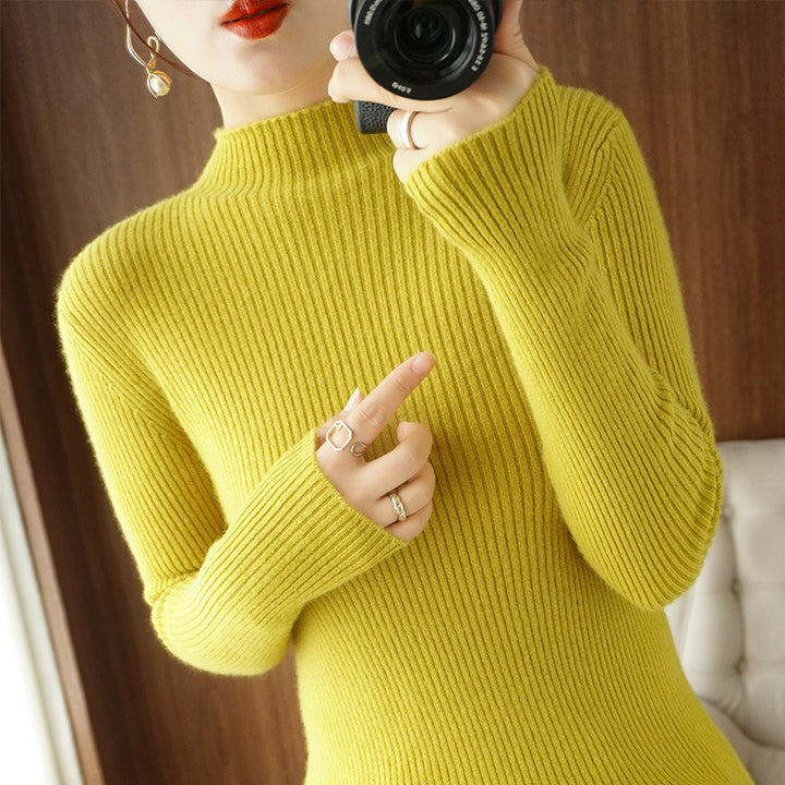 Damen Körperbetonter Rippenstrick-Rollkragenpullover mit Stretch-Effekt Drune