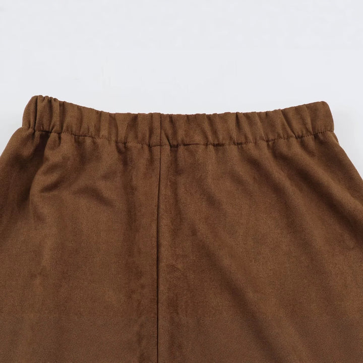 Damen A-Linien Midirock aus Veloursoptik mit hoher Taille Drune