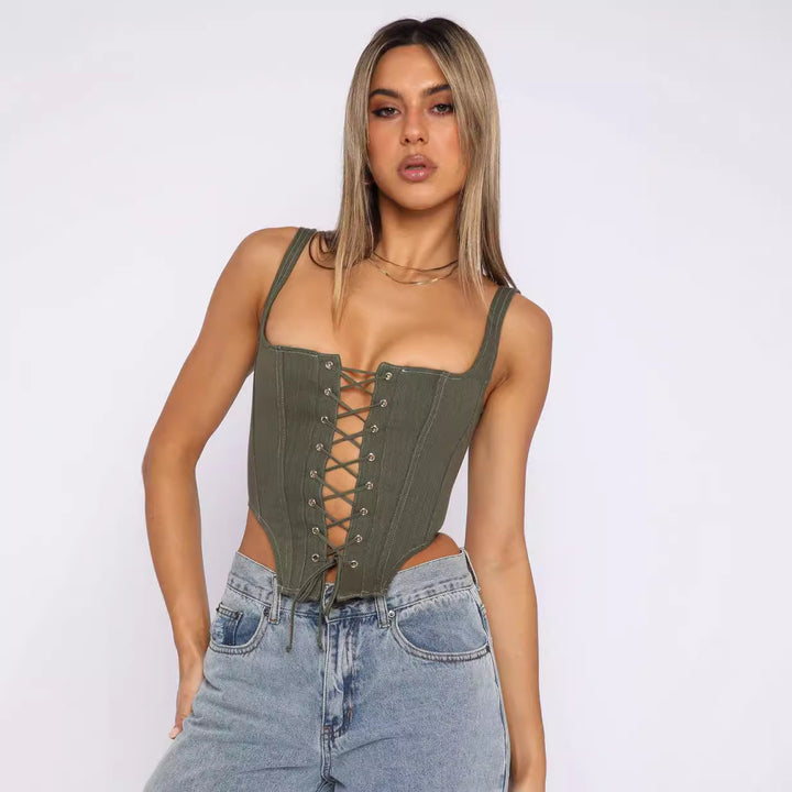 Damen Cropped Oberteil mit Schnürung und figurbetontem Schnitt Drune