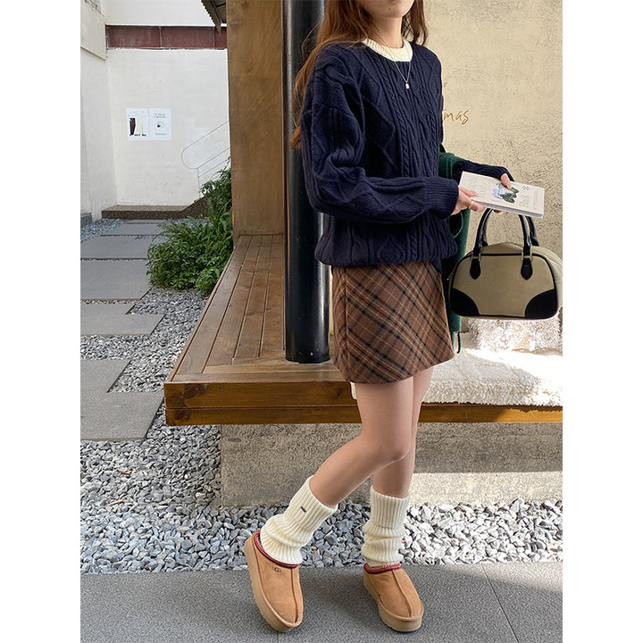 Damen Grob gestrickter Pullover mit Zopfmuster Drune