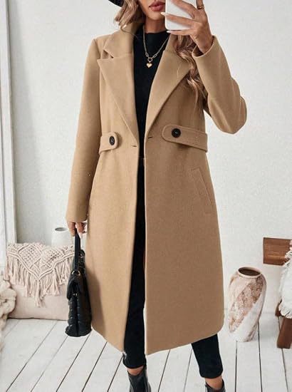 Damen Midilanger Wollmix-Mantel mit Taillenpatte und klassischem Revers Drune