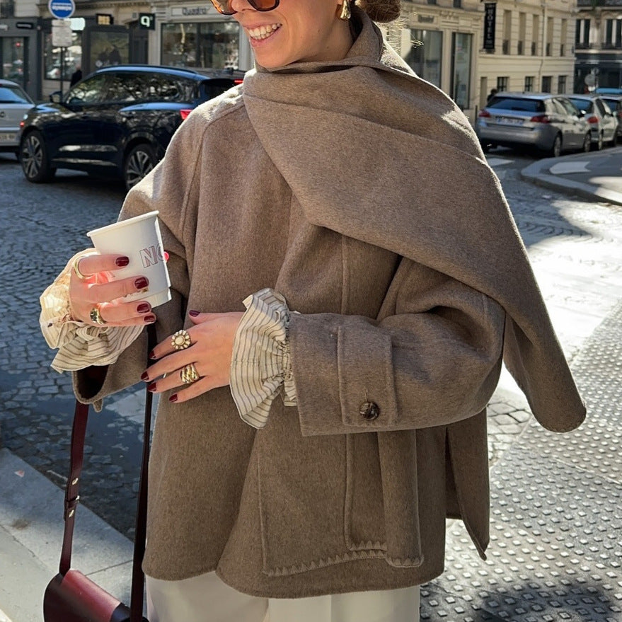 Damen modische Wolljacke mit oversized Schnitt und elegantem Revers Drune