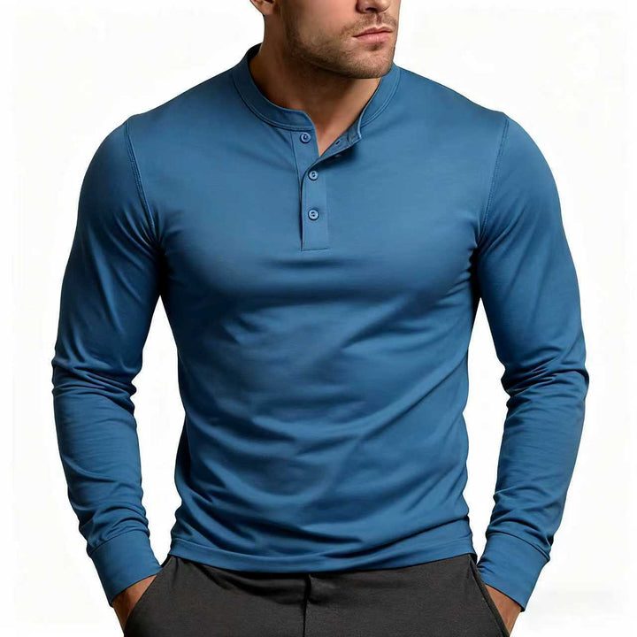 Herren Langarm-Henley-Shirt mit klassischem Knopfdetail und körpernaher Passform Drune