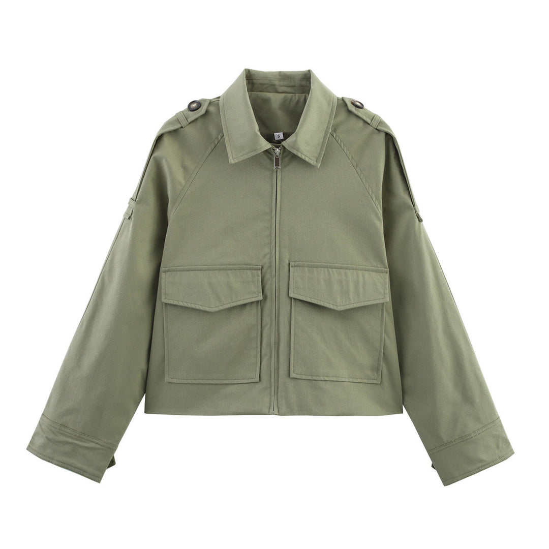 Damen nan kurze Utility-Blousonjacke mit aufgesetzten Klappentaschen und Epauletten Drune