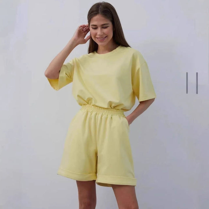 Damen lässiges Lounge-Set mit Oversized T-Shirt und Shorts Drune