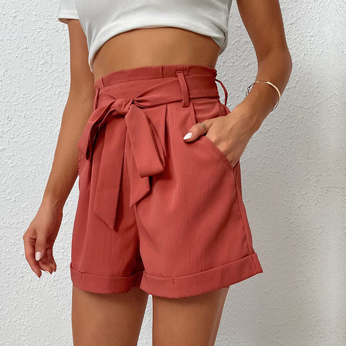 Damen kurze Lockere Hose mit Bindegürtel Drune