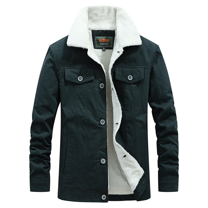 Herren Sherpa-gefütterte Truckerjacke aus robustem Canvas mit Umlegekragen Drune