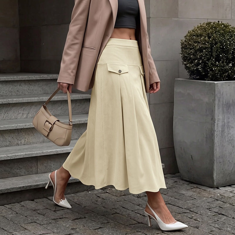 Damen Eleganter Plisseerock mit tiefem Bund und Taschen Drune