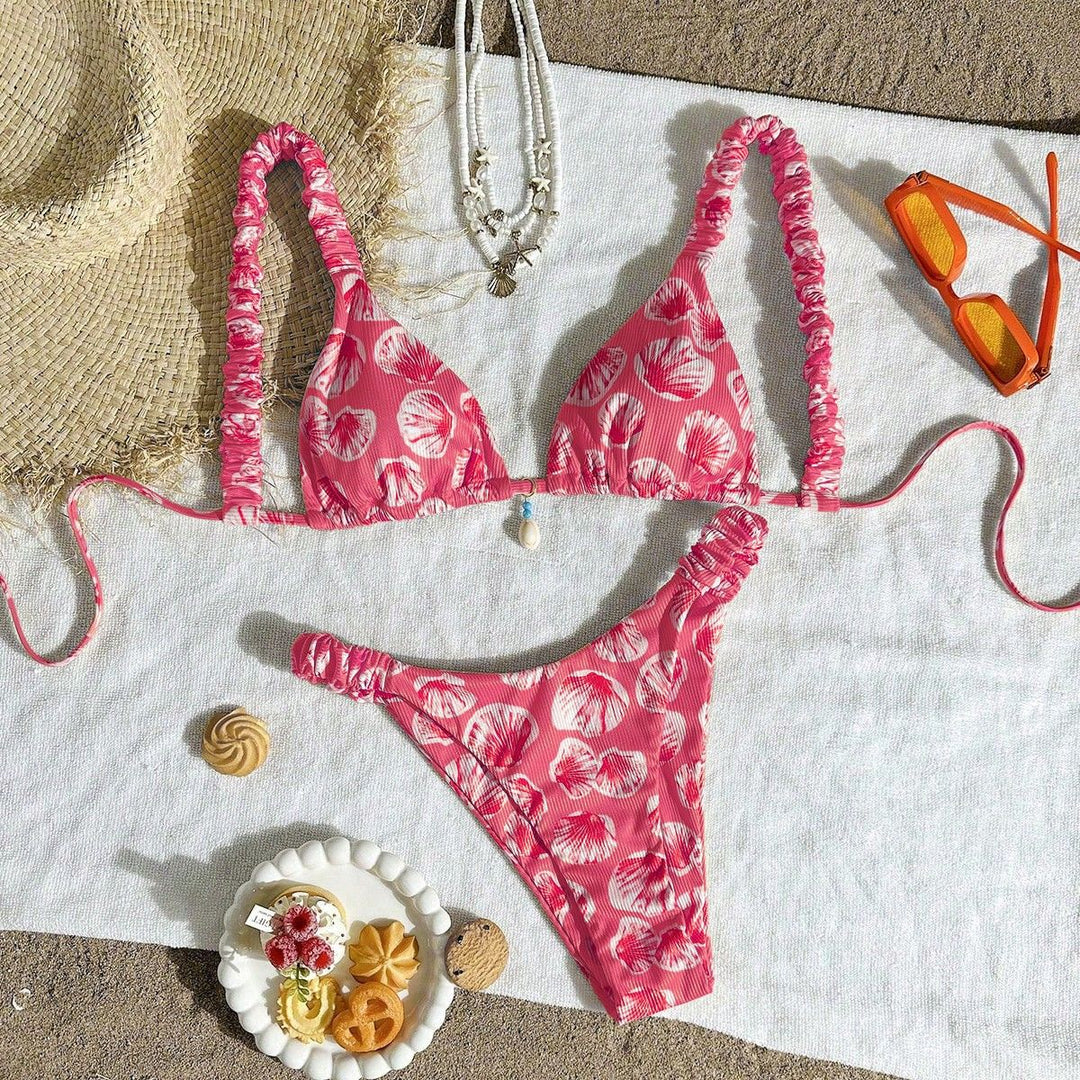 Damen Triangel-Bikini mit fröhlichem Blattmuster Drune
