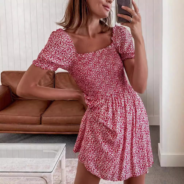 Damen Off-Shoulder Sommerkleid mit elastischem Oberteil und verspielten Rüschendetails Drune