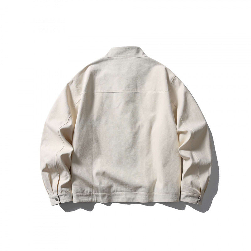 Herren leichte Baumwoll-Canvas Jacke mit Stehkragen und kariertem Innenfutter Drune