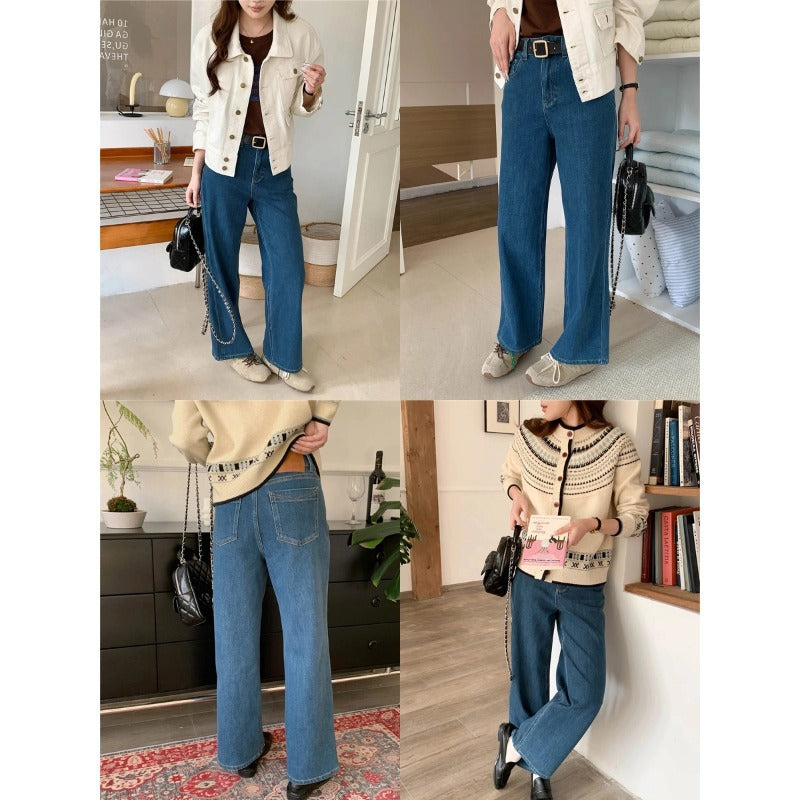 Damen High-Waist Jeans mit weitem Bein Drune