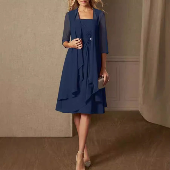 Damen nan Chiffon-Abendkleid mit Bolero und asymmetrischem Lagenrock Drune