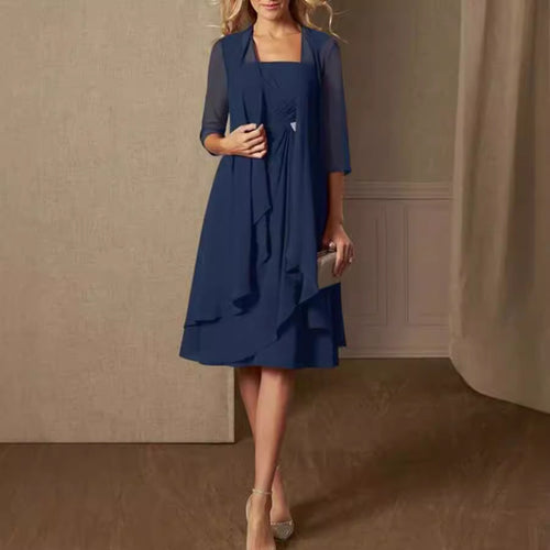 Damen nan Chiffon-Abendkleid mit Bolero und asymmetrischem Lagenrock Drune