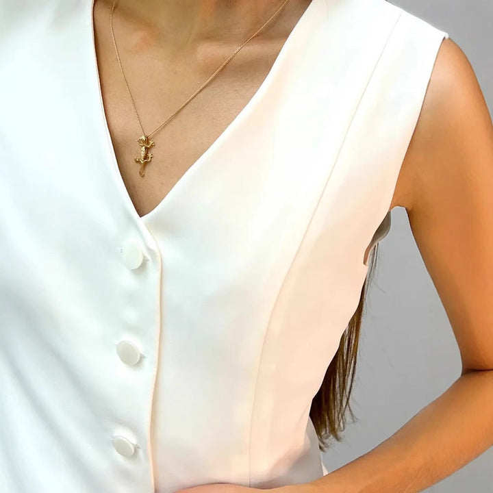 Damen Weste mit elegantem V-Ausschnitt und dekorativen Knöpfen Drune