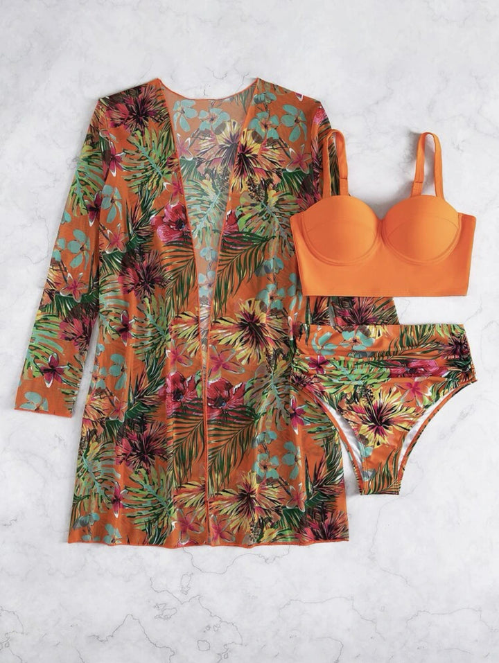 Damen Bikiniset mit floralem Überwurf Drune