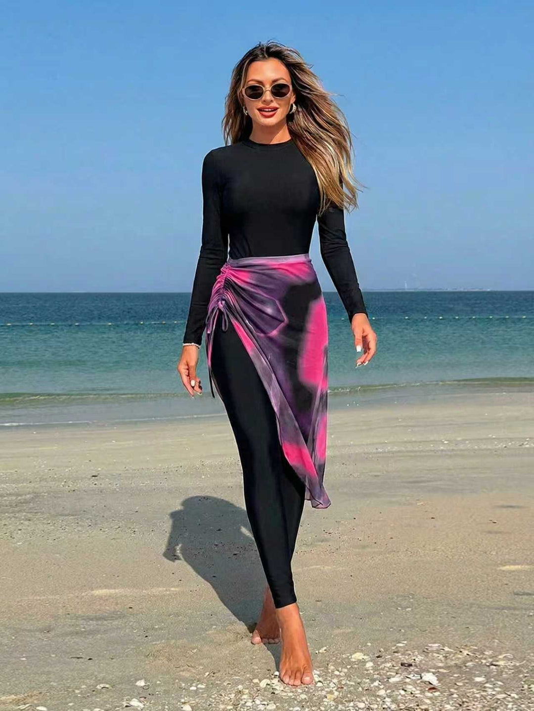 Damen Eleganter langer Badeanzug mit Wickelrock Drune