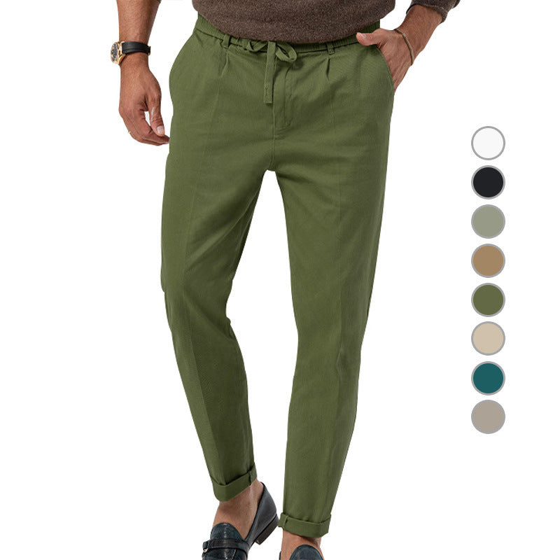 Herren Tapered Leinen-Baumwoll-Hose mit Elastikbund, Tunnelzug und Bündchen Drune
