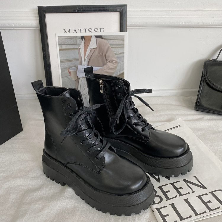 Damen Schnürstiefel mit robuster Plateausohle und elegantem Obermaterial Drune