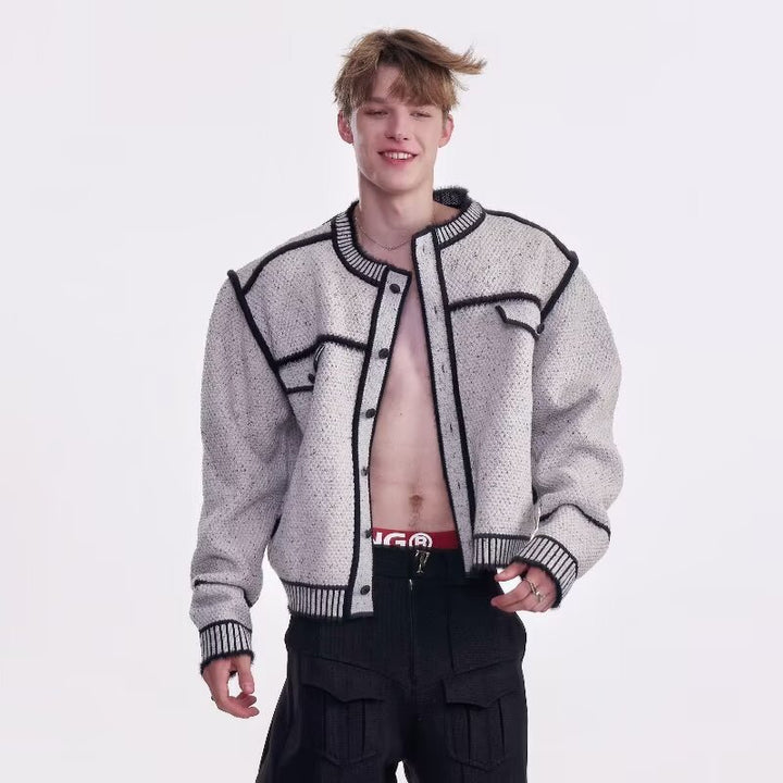 Herren Modische Strickjacke mit Kontrastnähten Drune