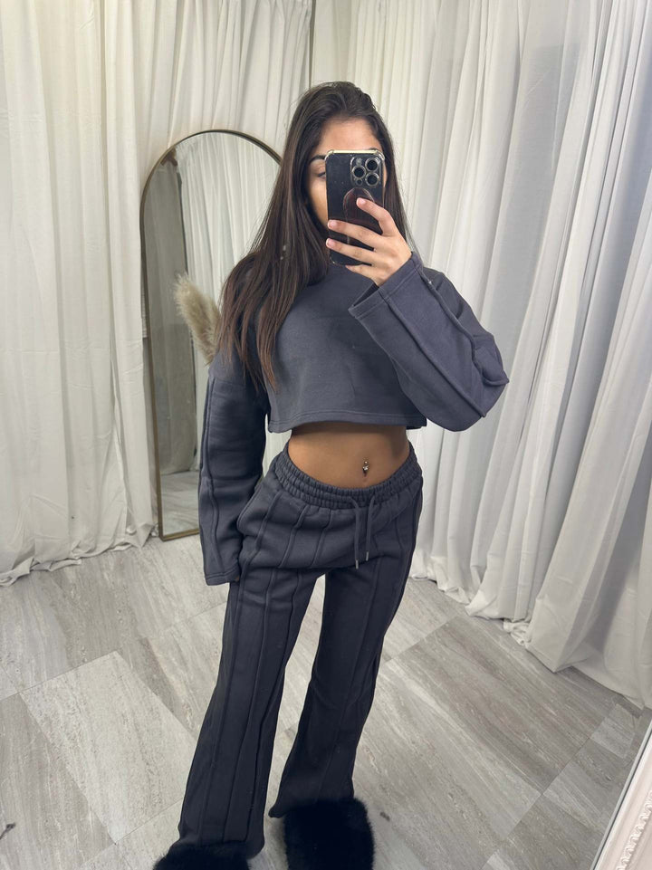 Damen lässiger Cropped Hoodie und weite Jogginghose Set Drune