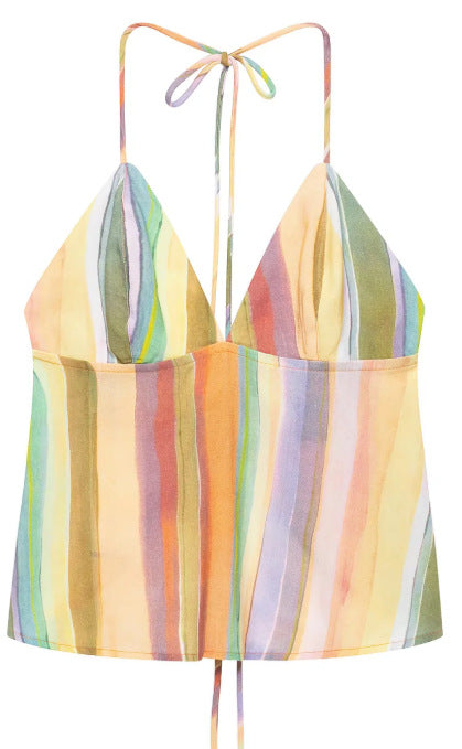 Damen Hochgeschnittene Palazzo‑Hose mit mehrfarbigem Aquarell‑Streifenmuster Drune